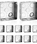 12 Pack 4 Inch Square Electrical Boxes Kit for Plug and Play Wiring Projects, 1-1/2 Inch Deep, Silver Galvanized Steel, 21 Cu In Capacity, Grounding Wire Ready, Includes 36 Screws for Quick No Fuss Organized Junctions, galvanized steel junction boxes
