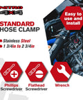 Beefy Heavy Duty Stainless Steel Hose Clamp Set Two Pack Adjustable From One Point Seven Five Inch To Two Point Seven Five Inch Forty Four To Seventy Millimeter For Auto Radiator Hose Fuel Line Plumbing And Mechanical Use packaging and tools
