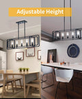 Modern Farmhouse 5 Light Kitchen Island Pendant Chandelier In Black Metal, Adjustable Rotatable Frame, dining room view.
