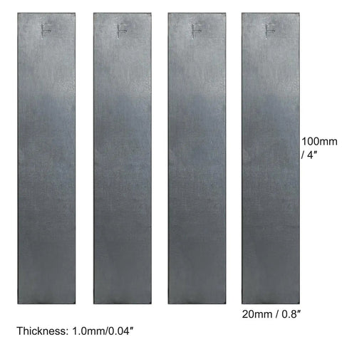 4 Piece Iron Electrode Strips For Plating And Electrolysis Projects, 1x100x20mm Pure 99.995% Iron Sheets, showing dimensions