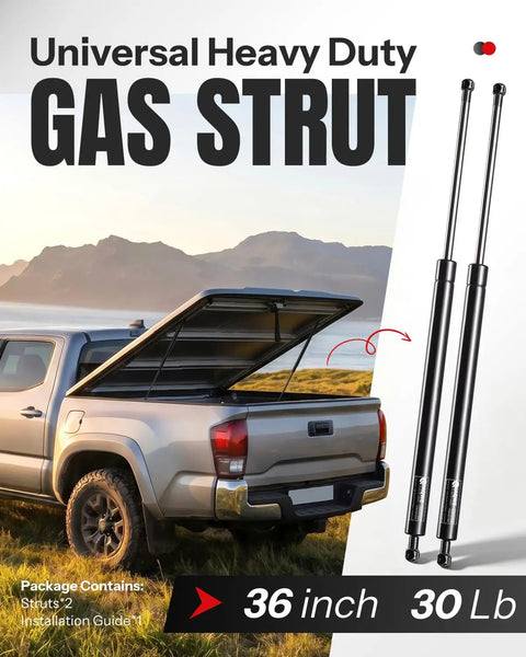 Two Pack 36 Inch Gas Struts 30 Lb Lift Supports For Tonneau Covers and truck shown in grass field