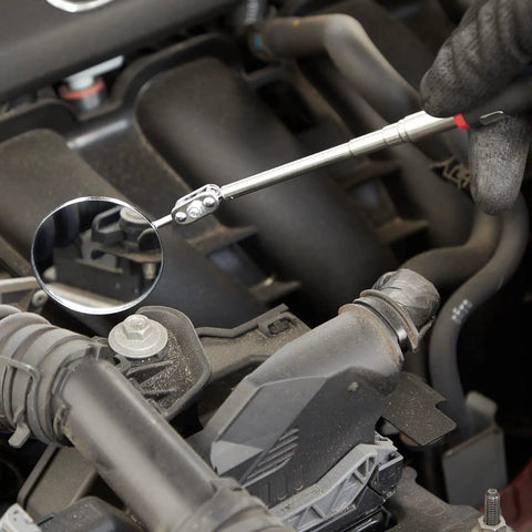 2-Pack Inspection Mirror Tools With 2-Inch Round Heads And 24.5-Inch Telescoping Handles used for auto inspection in engine bay