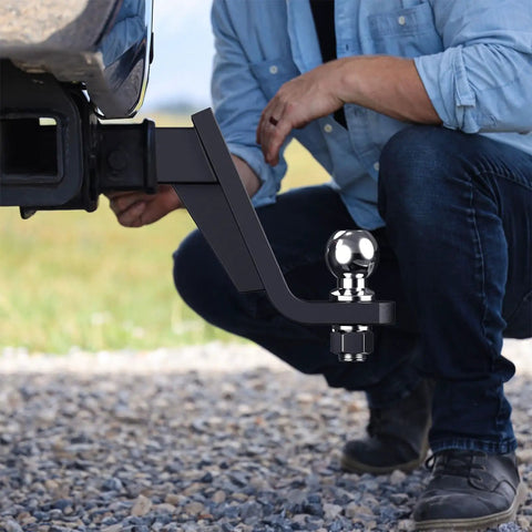 Trailer Hitch Mount With Two Inch Ball For Two Inch Receiver, Six Inch Drop, Rock Solid Towing Up To Seven Thousand Five Hundred Pounds, Includes Five Eighth Inch Screw In Hitch Pin, Easy Install And Tight Fit attached to vehicle