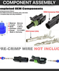 Ultimate 1 Pin Weather Pack Connectors For 10 And 12 Gauge Wire Featuring Tough Male Female Terminals With Seals And Housing Shrouds For Quick Disconnects Made To Rock In Any Automotive Electrical Setup. Silicone seal, PA66 housing, 20A contact.