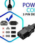 Five Foot Black 3 Prong AC Power Cord Cable, 10 Amp, 125 Volt For Electronics, showing connectors and compatibility