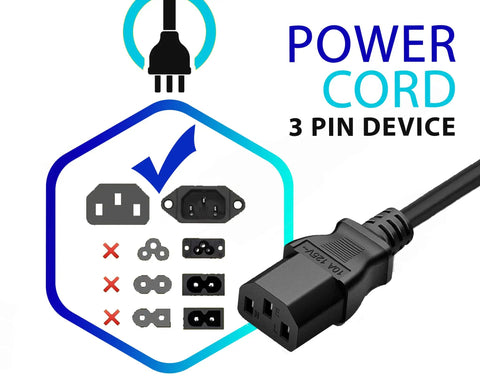 Five Foot Black 3 Prong AC Power Cord Cable, 10 Amp, 125 Volt For Electronics, showing connectors and compatibility