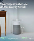 Smart Air Purifier For Bedrooms And Small Rooms Up To 926 Sq Ft With HEPASilent Filtration next to a desk in a room corner