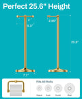 Heavy Duty Freestanding Toilet Paper Holder Stand In Matte Gold Frame, 25.6 inches tall, fits all roll sizes.