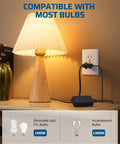 Plug In Lamp Dimmer Switch With Full Range Dimming And Smooth Slider No Fuss Works With Dimmable LED CFL And Incandescent Bulbs 6.6 Ft Extension Cord Black 2 Pack shown connected to table lamp