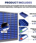 75 Drawer Parts Cabinet For Garage And Workshop with ABS drawers, green and red label paper, and 375 dividers shown