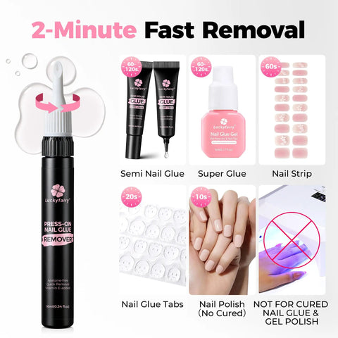 Image of 15g Semi Solid Nail Glue For Press Ons With 10ml Glue Remover Quick Dry Extra Strong Bond No Lamp Needed Includes Tools.