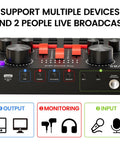 V8 Audio Interface for Two Premium Metal Microphones Podcast Studio Bundle with Boom Arms, DJ Mixer for live broadcasts.