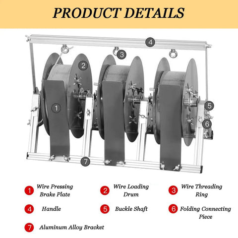 Heavy Duty Wire Spool Rack With Four Rods Multi Purpose Cable Dispenser And Organizer; detailed view of stainless steel components