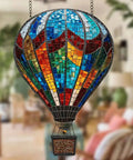 Vibrant Mosaic Style Hot Air Balloon Suncatcher Hanging Ornament For Windows Garden And Patio Decor Crafted In Acrylic