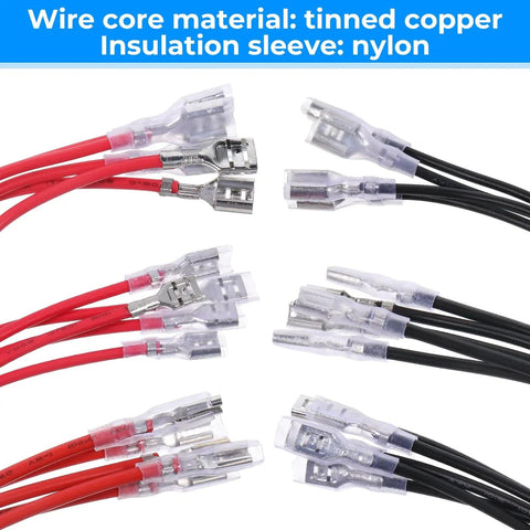 30 Piece Spade Crimp Terminal Kit With Insulating Sleeves And 20cm Wires In Red Black 2.8mm 4.8mm And 6.3mm Female Quick Splice Connectors