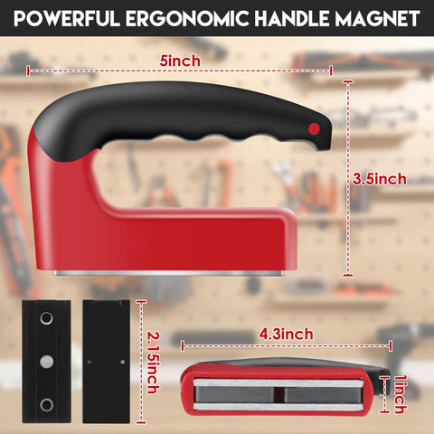 Two Pack 100 Lb Magnetic Grabber Pickup Tool With Ergonomic Rubber Handle Heavy Duty Magnet For Lifting Metal Objects Like Iron Plates And Doors Red With Dual Shield Ideal For Quick Salvage And Workshop Use