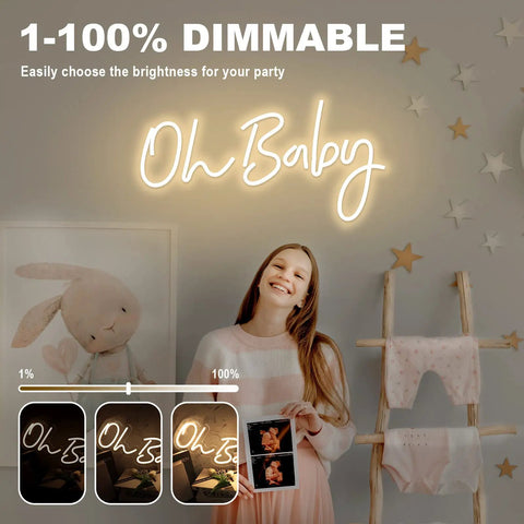 Oh Baby Neon Sign Dimmable LED Neon Light For Baby Shower And Gender Reveal Backdrop Large 23.2 By 11.8 Inches Warm White Glow