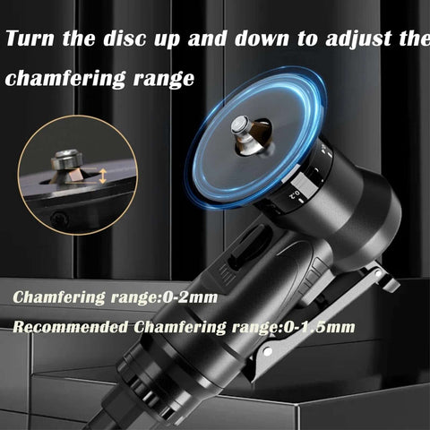 Lyshujli pneumatic chamfering tool, mini air-powered beveler with 1/4-inch air inlet, side view
