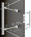 36-Inch Dope Modern Stainless Steel Door Handles In Brushed Nickel Finish With Solid Mounting Standoffs For Interior And Exterior Doors Push-Pull Door Bar For Commercial Or Barn Doors Round Shape, 2-sided installation diagram