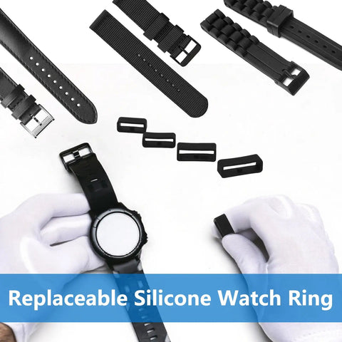 6 Pack Watch Band Keepers Silicone Retainer Rings For 16mm, 18mm, 20mm, 22mm, 24mm, 26mm Straps Replacement Fasteners For Smart Sport Watches