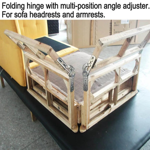 Concealed Hinge Recliner Gear Adjustment Hardware for Folding Sofa Beds and Lounge Chairs with multi-angle adjusters visible