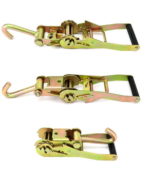 Ratchet Tie Down Straps With Long J Hooks 2 Inch Heavy Duty 4 Pack For Cargo Truck Security And Secure Hauling 10,000 Lb Break Strength 3,333 Lb Working Load shown in detail