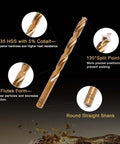 15-piece cobalt M35 HSS twist drill bit set with straight shank in gold color, Amazon storage case