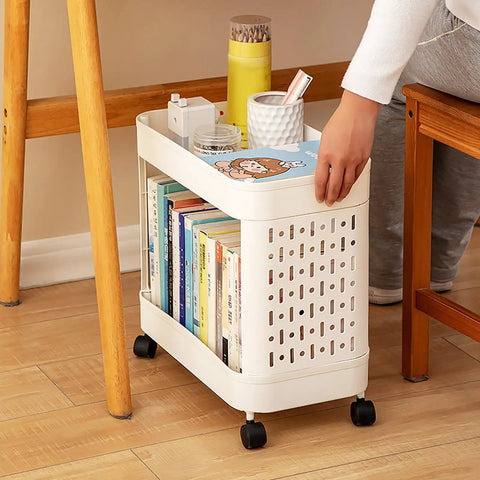 Hella Roomy Rolling Storage Organizer Cart With Smooth Plastic Shelves And Sturdy Rubber Wheels Sweet Beige Utility Shelf Rack for books and stationery.