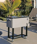 80 Quart Rolling Cooler On Wheels For Backyard BBQ And Patio Parties, Ice Chest With Shelf, Bottle Opener, Stand, Gray Beverage Cart