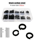 320 Piece M2 To M8 Stainless Steel Black Spring Split Lock Washers And Elastic Gasket Assortment Kit That Keeps Nuts And Bolts Tight On Vibration Heavy Duty Hardware Set With M2 Through M8 Sizes. Black carbon steel lock washer kit in organizer box