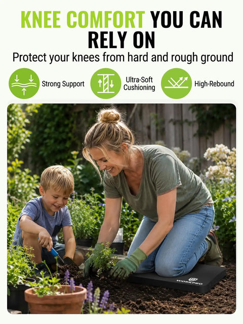 Woman gardening on Kickin Extra Thick Kneeling Pad For Knee Comfort And Protection Large NBR Foam Kneeler Mat, 17.5x11x1.5 in, black