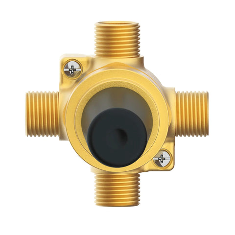 Easy Install 1/2 Inch Shower Diverter Valve With Four Ports And Three Outlets, front view, brass material, IPS connection visible