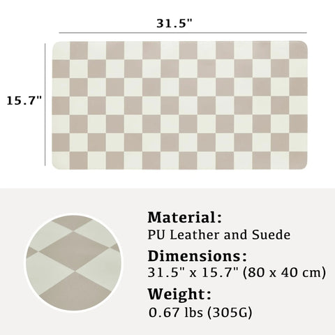 Large Checkered Desk Pad 31.5 Inch By 15.7 Inch Premium PU Leather Desk Mat Waterproof Surface for Keyboard, Mouse, and Laptop
