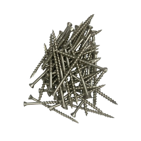 Marine Grade 316 Stainless Steel Wood Screws Size 10 x 2-1/2 Inch Flat Head Square Drive Self Tapping Rust Resistant For Outdoor Deck And Dock Projects 50 Pack displayed in a pile