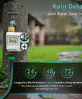 Brass Sprinkler Timer for Garden Hose Faucet with Waterproof HD Screen Rain Delay Feature in Yard Setup