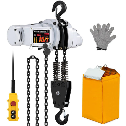 Heavy Duty Electric Chain Hoist 1 Ton, 2200 Lb Capacity, 1300W Motor, with wire control and emergency stop, garage use