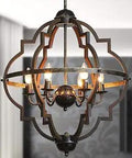 22 Inch Farmhouse Chandelier With 6 Rustic Globe Lights, Vintage Metal Pendant Light In Walnut Wood Grain Finish, Open Cage Design