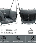 Single Porch Swing Chair With Cushions, Indoor Outdoor Hanging Rope Swing, Macrame Hammock Chair For Patio Balcony Or Bedroom, Dark Grey, Extra Thick Cotton Linen Cushions dimensions and features