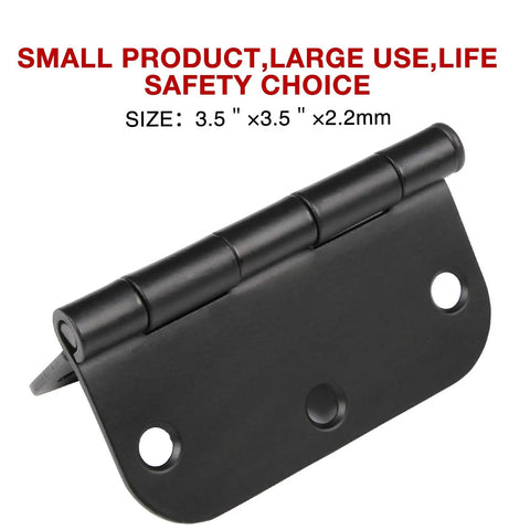 Matte Black 3.5 Inch Door Hinge Set 18 Pack Interior Hinges With Five Eighths Radius Corners Flat Iron Design Six Holes Includes One Hundred Eight Screws Rotates Two Hundred Seventy Degrees DIY Ready For Doors Cabinets And Small Boxes