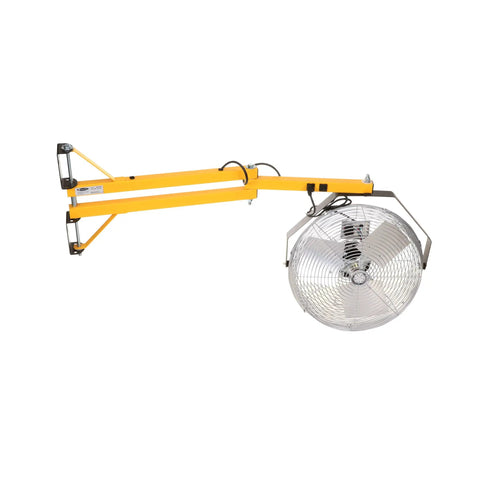 Relentless Warehouse Workhorse Loading Dock Wall Mount Air Circulator With 40 Inch Reach and 18 Inch Fan, steel tubing design.