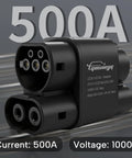 Road Ready Ccs1 To Ccs2 Ev Charging Adapter with dual connectors, 500A current, 1000V voltage, for fast EV charging.