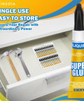 All Purpose Cyanoacrylate Glue Quick Dry Instant Bond 24 Pack 3g Tubes in a drawer with tools