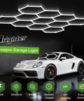 Hexagon Garage Light Fixture With 3 Level Dimmable Brightness, 322W Power, 35,420 Lumen Daylight White 6500K in garage