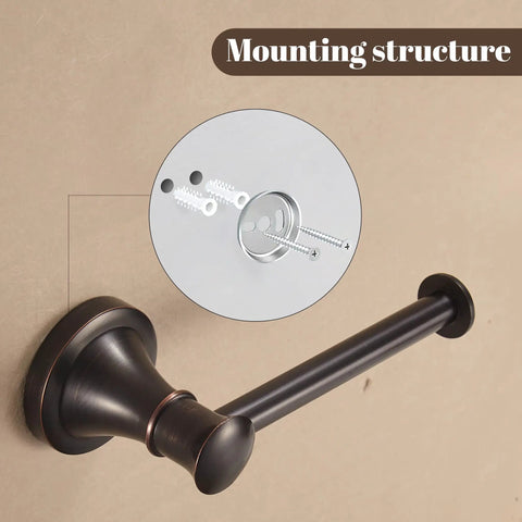Oil Rubbed Bronze Toilet Paper Holder Wall Mount Rustic Farmhouse Paper Roller Hanger With Anti Fall End Design shown with hidden mounting structure