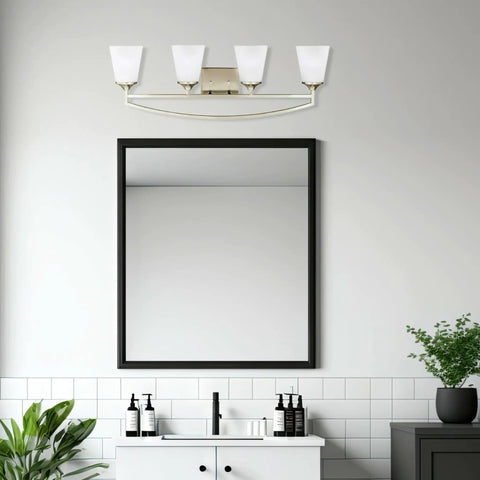 Seagull Four Light Bath Fixture From Hanford Collection In Pewter Finish With Satin Nickel And Black Silver Accents, 400 Total Watts
