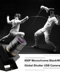Top Tier High Speed Monochrome Usb Camera Boasting Rock Solid Global Shutter Tech Cuts Rolling Artifacts Dead Flat, capturing fencing action.