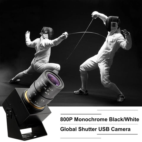 Top Tier High Speed Monochrome Usb Camera Boasting Rock Solid Global Shutter Tech Cuts Rolling Artifacts Dead Flat, capturing fencing action.