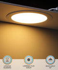 Ultra Thin 8 Inch LED Recessed Downlight With Junction Box, 5CCT Selectable, illuminating a surface, showing features.