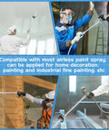 Four people using Airless Paint Sprayer Tool Set With Three Extension Poles 30 cm, 50 cm, 75 cm, Reversible Tip Nozzles And Guard