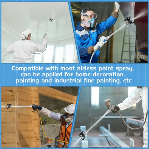 Four people using Airless Paint Sprayer Tool Set With Three Extension Poles 30 cm, 50 cm, 75 cm, Reversible Tip Nozzles And Guard